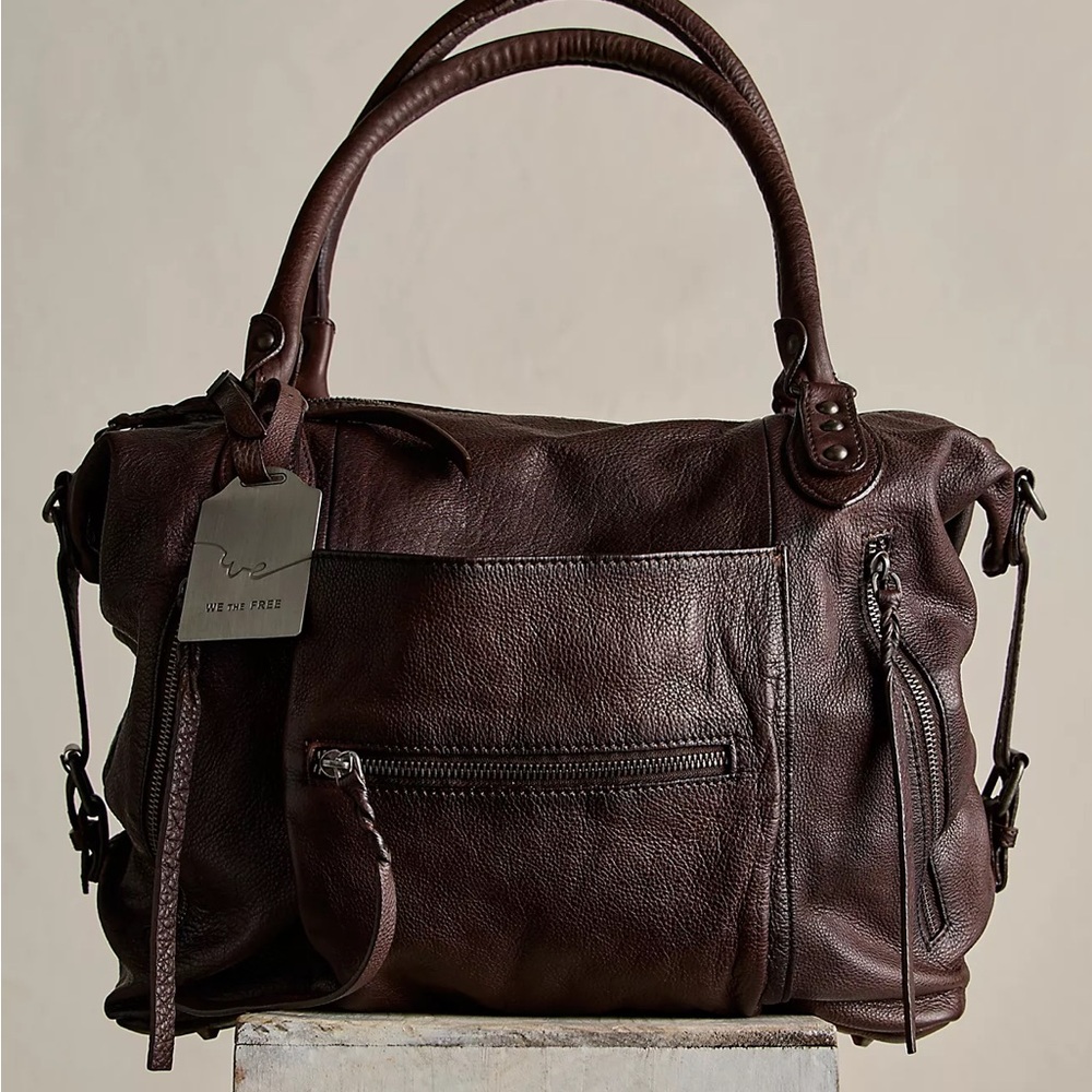 Free People Dark Brown Leather Tote Bag